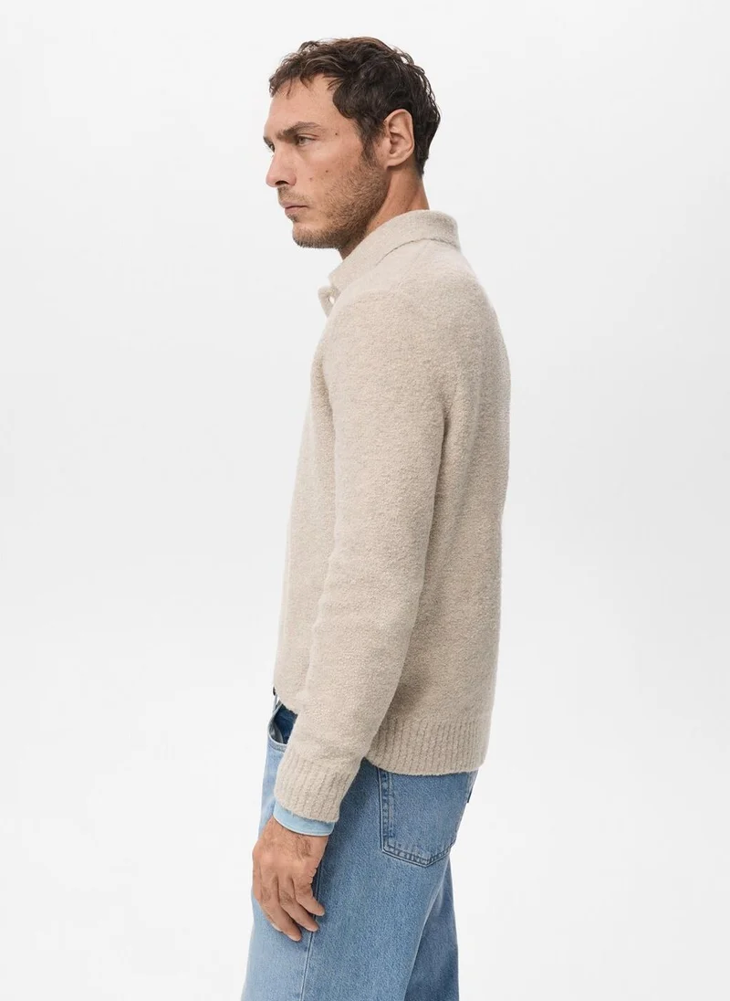 Mango Man Mini boucle knit polo shirt